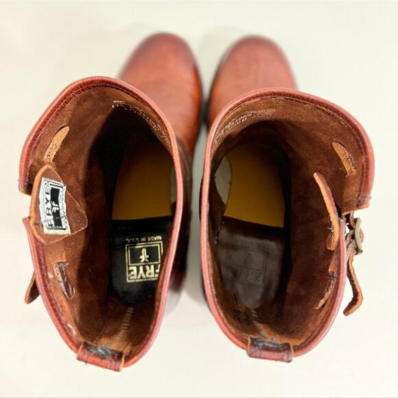 Frye Men’s Engineer Buckle Boots Brown Leather Pull On Vintage Style Size 11.5 M